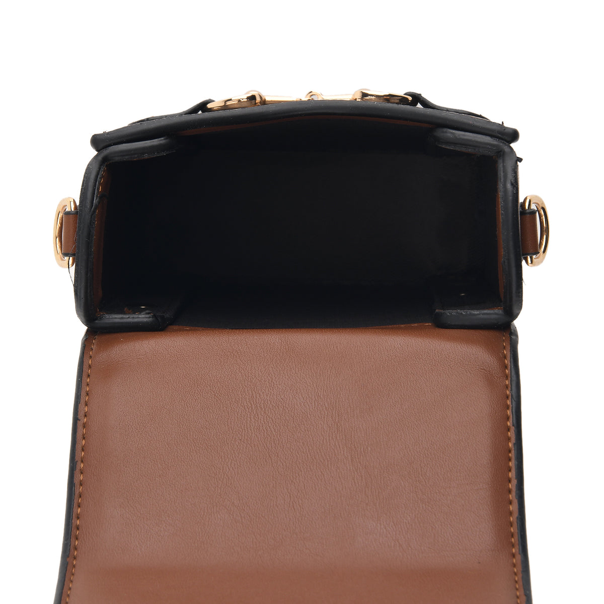 One Time Designer Closeout Deal - Plaid Crossbody Phone Bag with Snaffle Horsebit Detail &amp; Adjustable Length Strap - Black V32577742 3