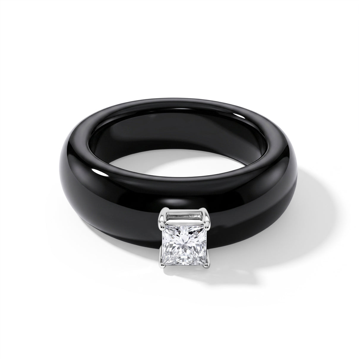 Natural Black Boot Jade &amp; Lab Grown Diamond (0.50Cts SI/GH )Solitaire Band Ring in Rhodium Overlay Sterling Silver 24.90 Ct. 8658036 0