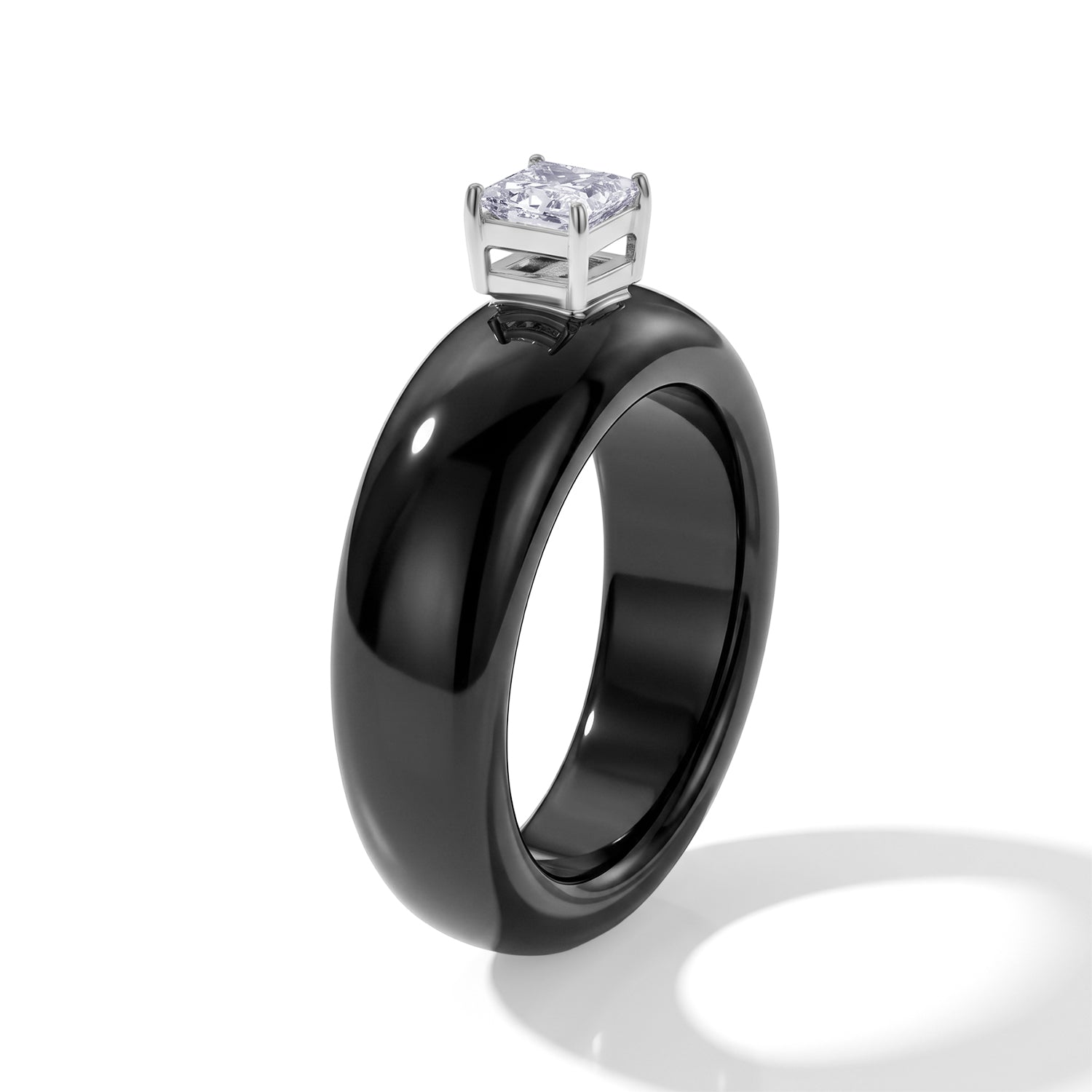 Natural Black Boot Jade &amp; Lab Grown Diamond (0.50Cts SI/GH )Solitaire Band Ring in Rhodium Overlay Sterling Silver 24.90 Ct. 8658038 4
