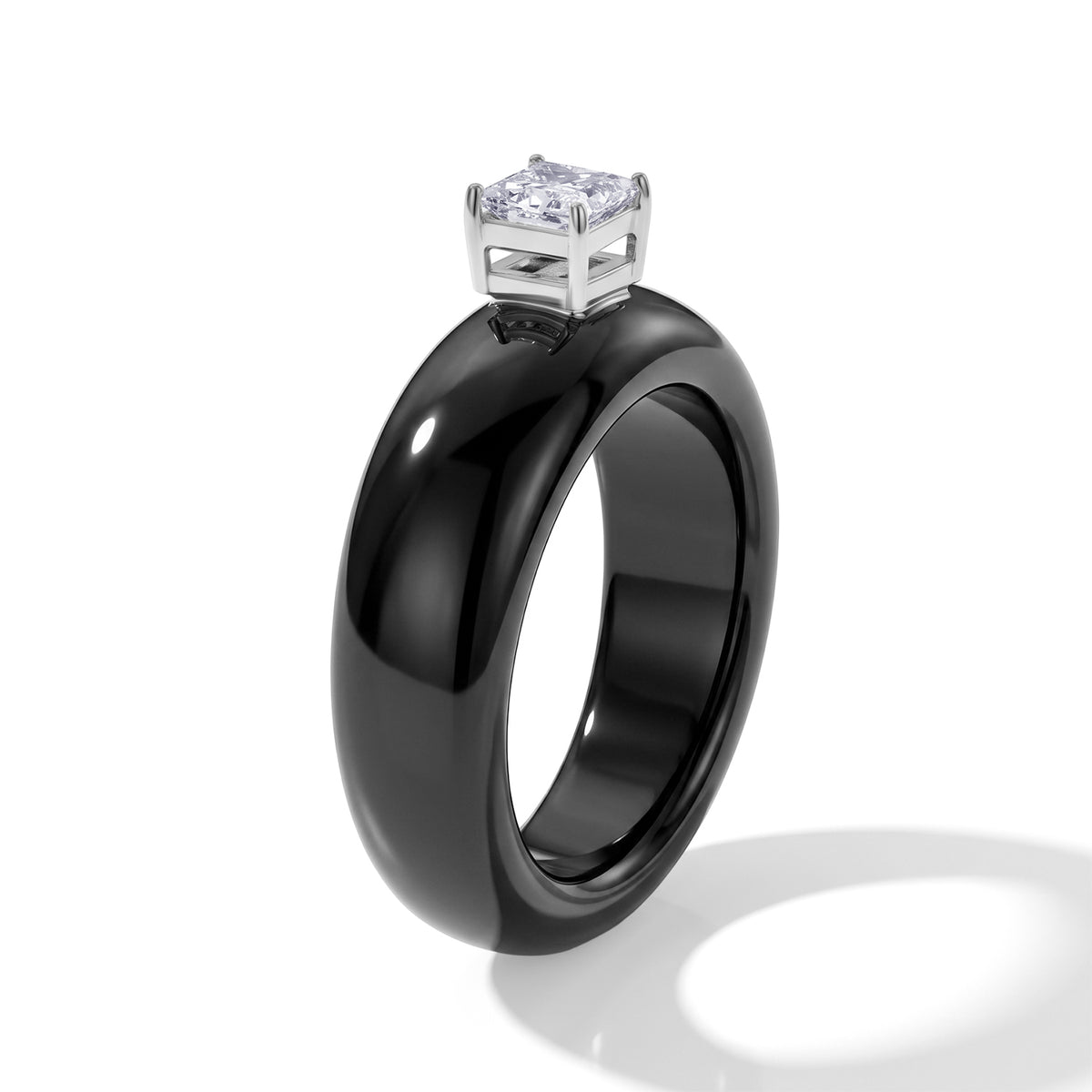 Natural Black Boot Jade &amp; Lab Grown Diamond (0.50Cts SI/GH )Solitaire Band Ring in Rhodium Overlay Sterling Silver 24.90 Ct. 8658040 4