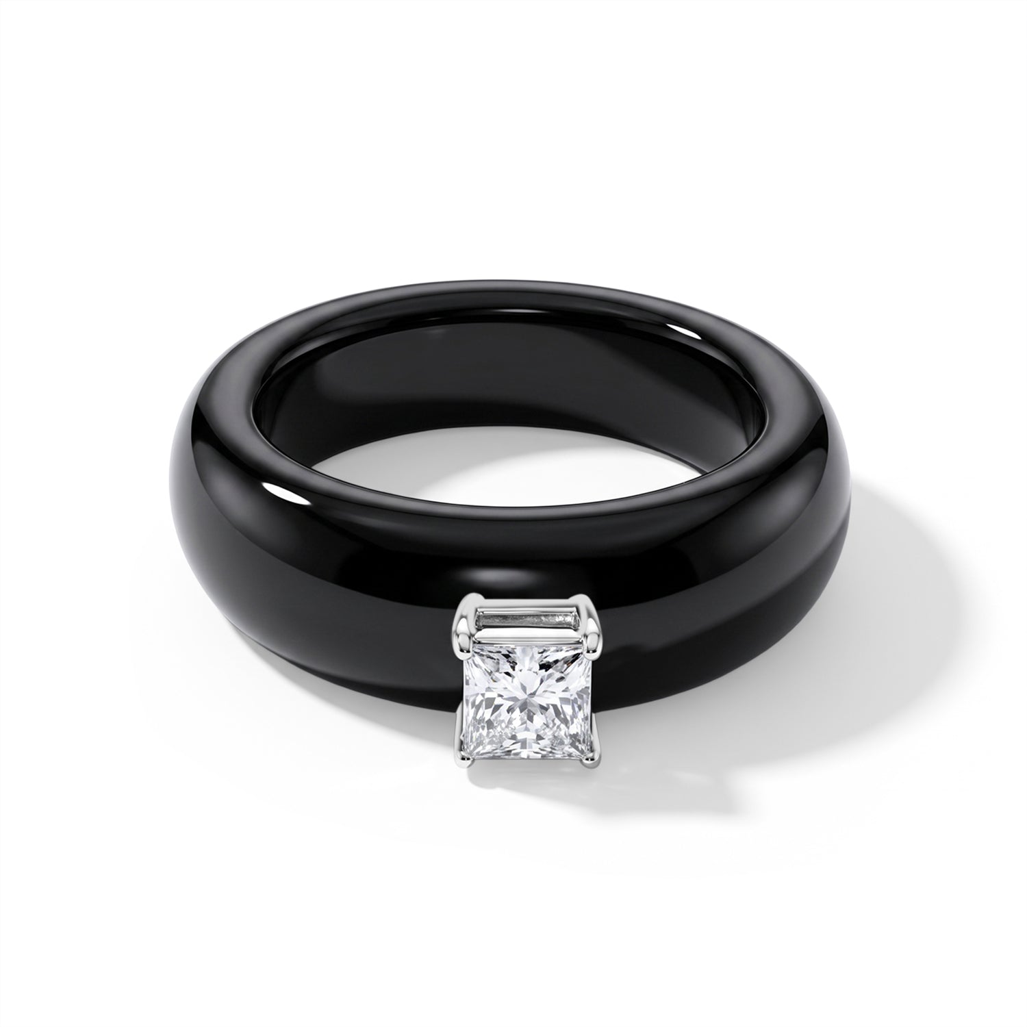Natural Black Boot Jade &amp; Lab Grown Diamond (0.50Cts SI/GH )Solitaire Band Ring in Rhodium Overlay Sterling Silver 24.90 Ct. 8658041 0