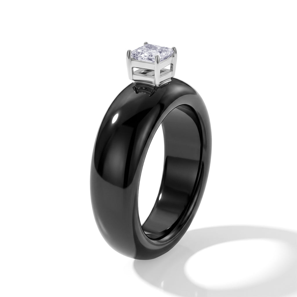 D'Joy - Black Jade & Lab Grown Diamond Ring in Rhodium Overlay Sterling Silver 24.90 Ct._8658042_3