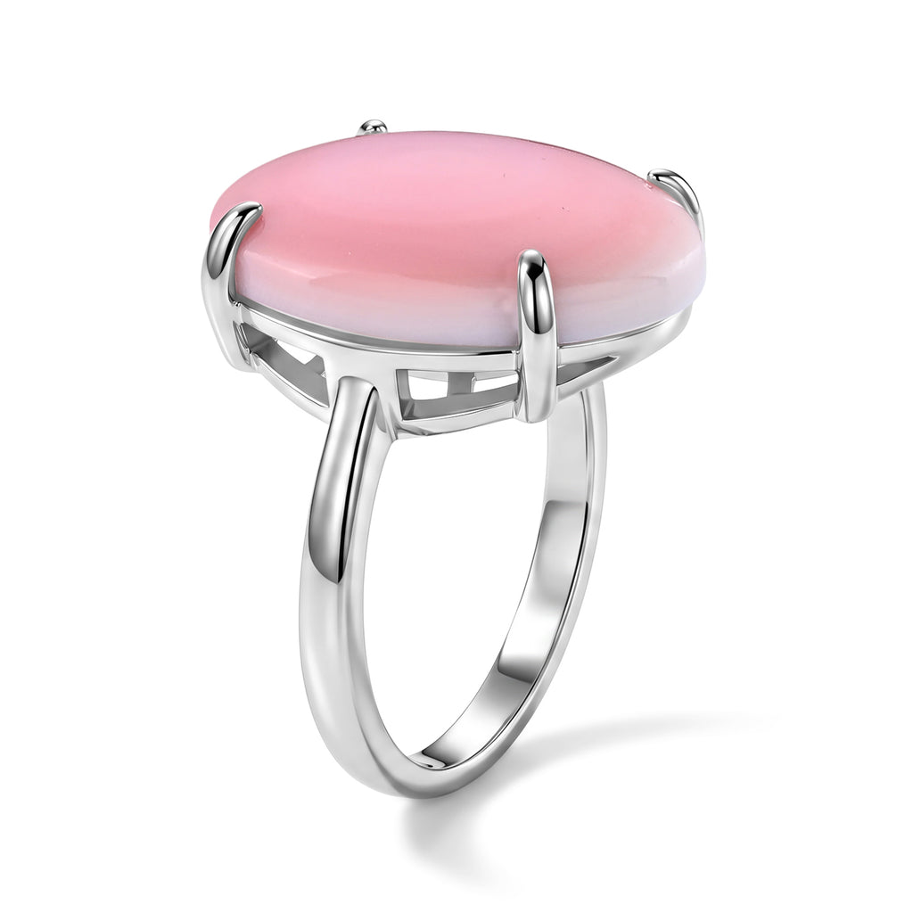 D'Joy - Pink Conch Shell Solitaire Ring in Rhodium Overlay Sterling Silver_8658116_3
