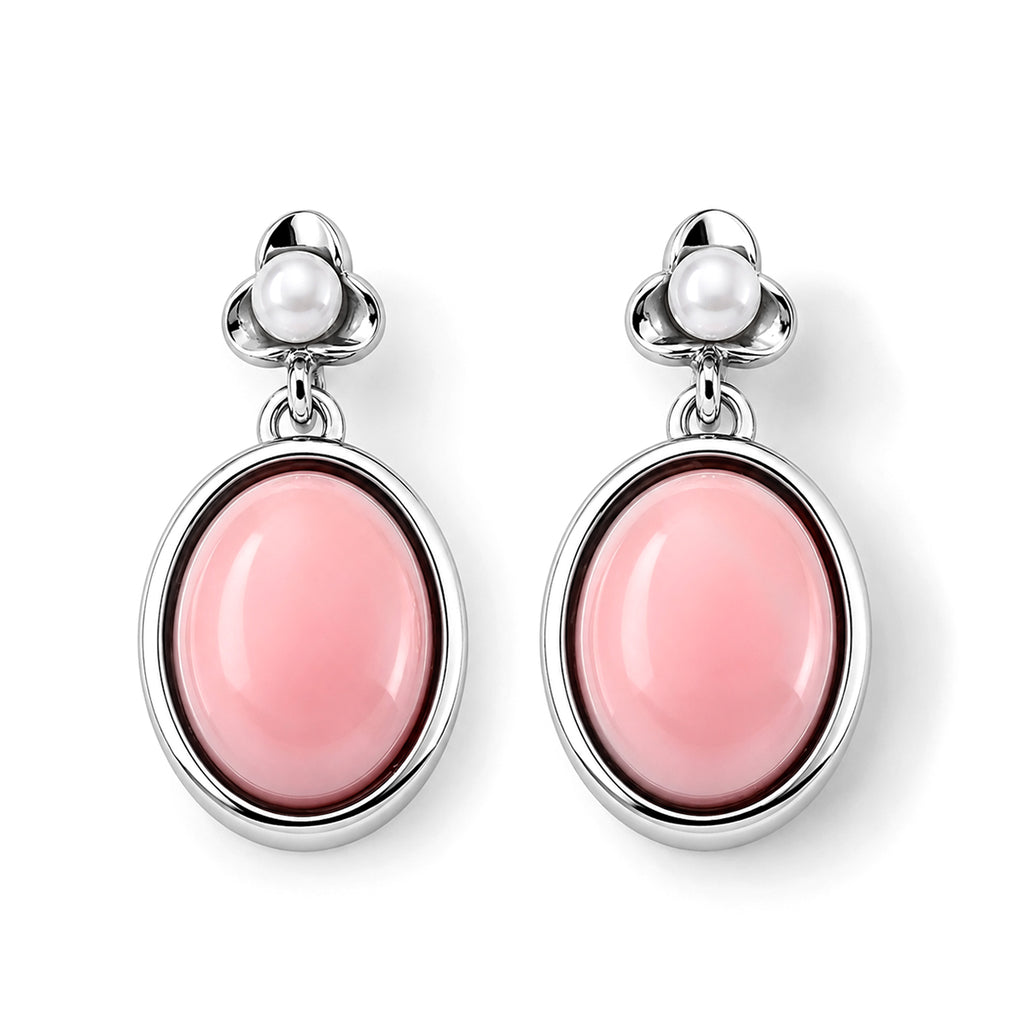 D'Joy - Pink Conch Shell & Fresh Water Pearl Floral Drop Earring with Push Back in Rhodium Overlay Sterling Silver_8658118