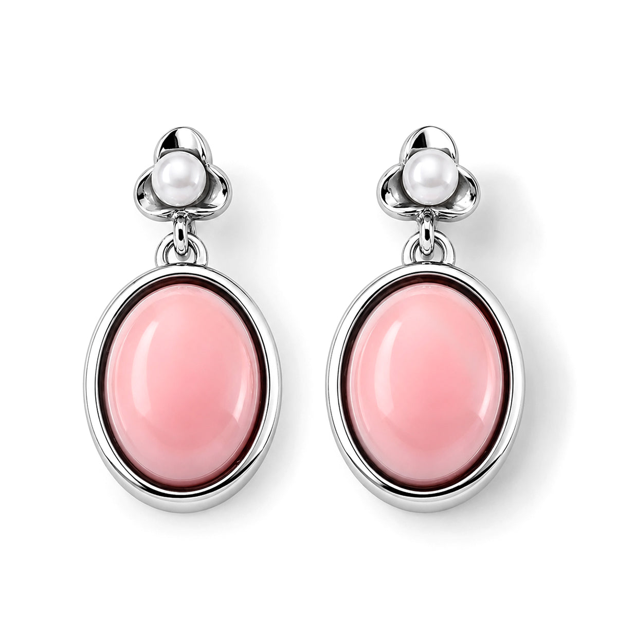 D'Joy - Pink Conch Shell &amp; Fresh Water Pearl Floral Drop Earring with Push Back in Rhodium Overlay Sterling Silver 8658118 0