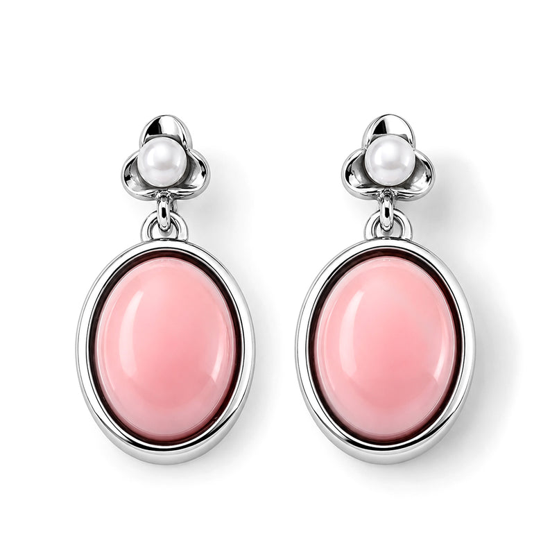 D'Joy - Pink Conch Shell & Fresh Water Pearl Floral Drop Earring with Push Back in Rhodium Overlay Sterling Silver_8658118