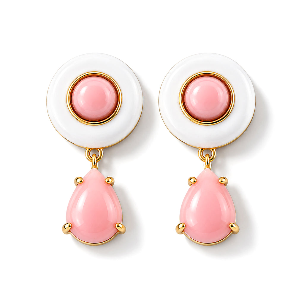 D'Joy - Pink Conch Shell Drop Earring with Push Back in Yellow Gold Plated Sterling Silver_8658159