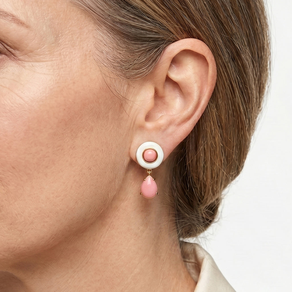 D'Joy - Pink Conch Shell Drop Earring with Push Back in Yellow Gold Plated Sterling Silver_8658159_1