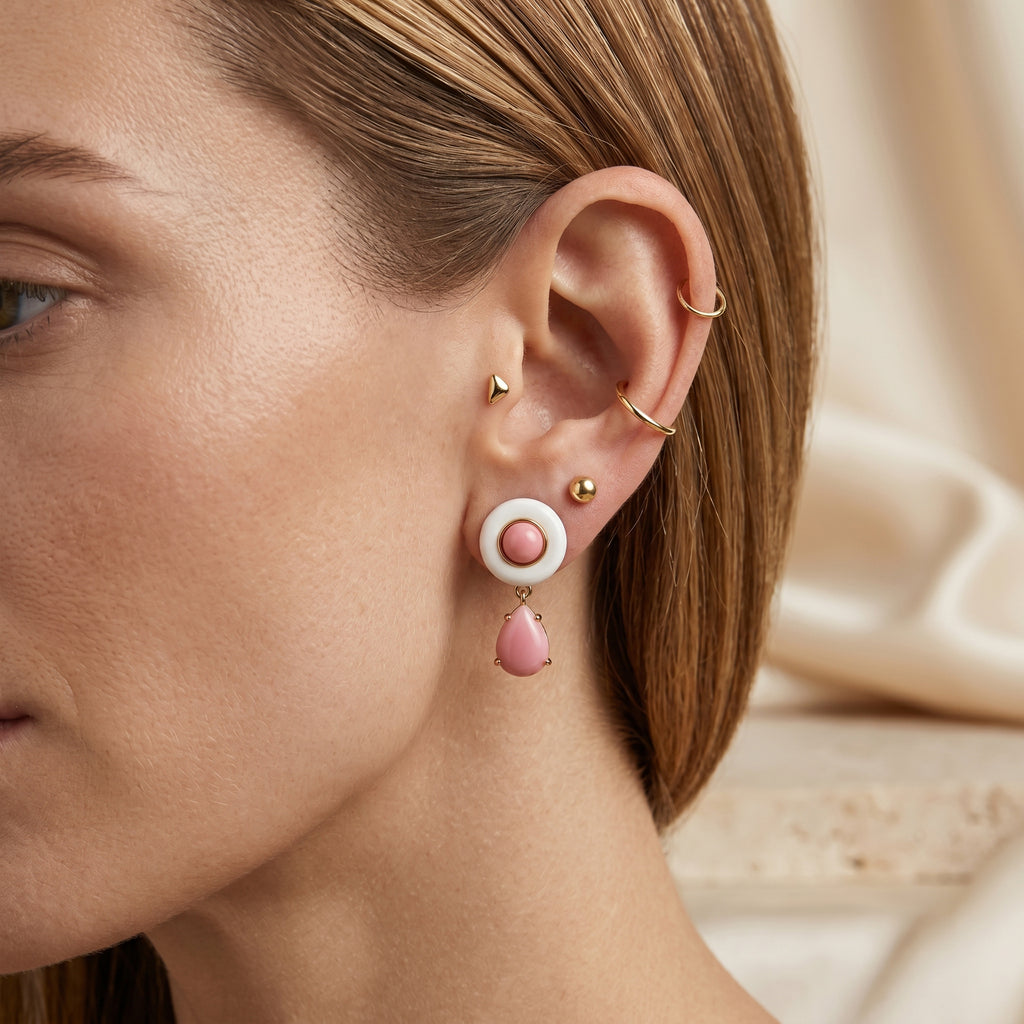 D'Joy - Pink Conch Shell Drop Earring with Push Back in Yellow Gold Plated Sterling Silver_8658159_2