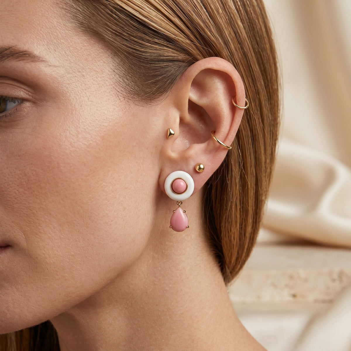 D'Joy - Pink Conch Shell Drop Earring with Push Back in Yellow Gold Plated Sterling Silver 8658159 3