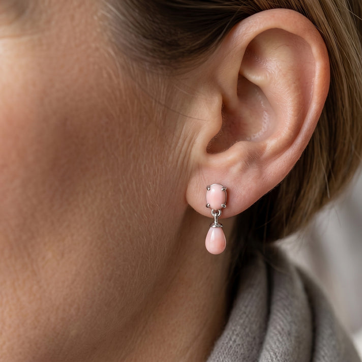 D'Joy - Pink Conch Shell Dangling Earring with Push Back in Rhodium Overlay Sterling Silver 8658160 2