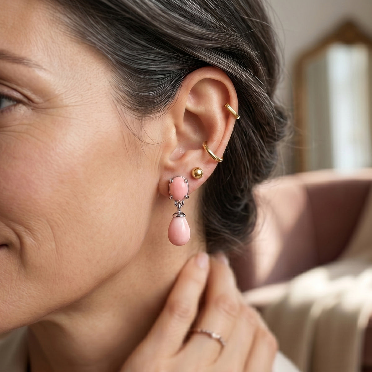 D'Joy - Pink Conch Shell Dangling Earring with Push Back in Rhodium Overlay Sterling Silver 8658160 2