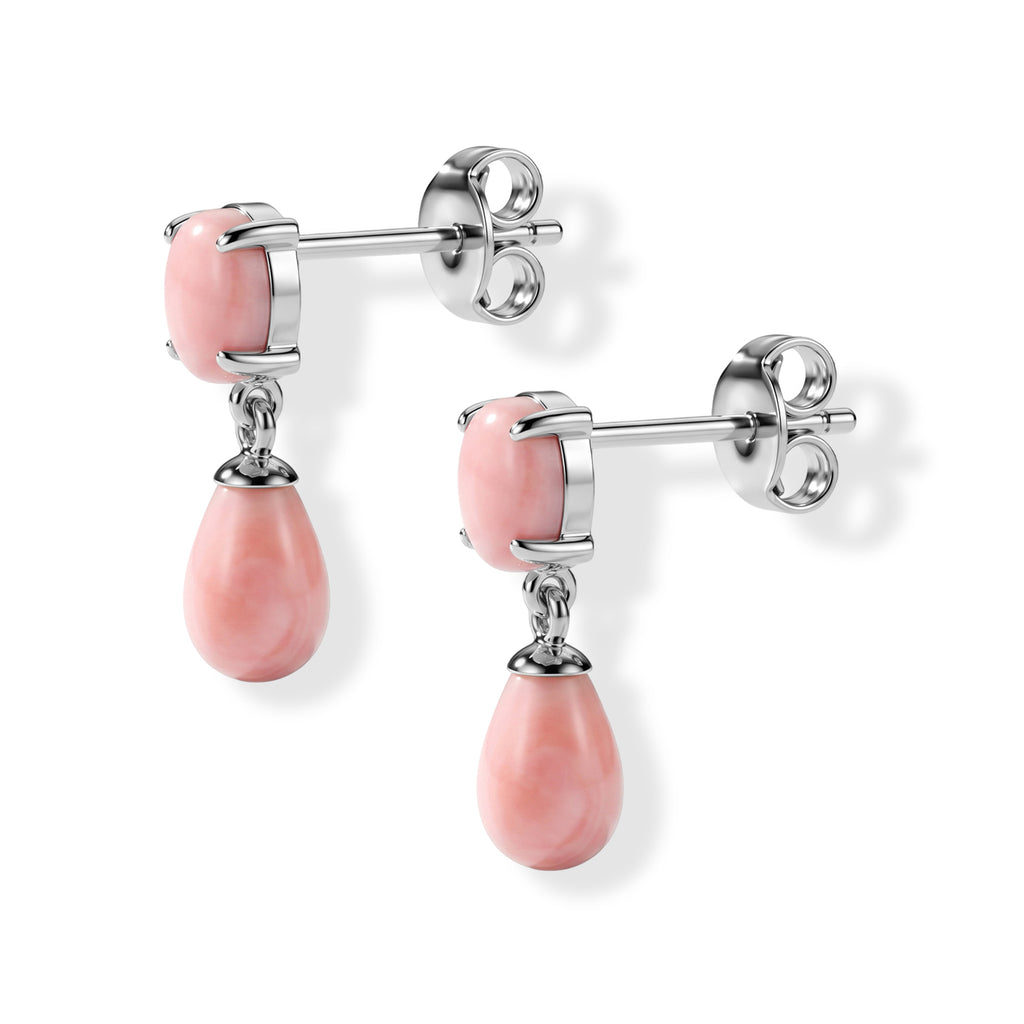 D'Joy - Pink Conch Shell Dangling Earring with Push Back in Rhodium Overlay Sterling Silver_8658160_3