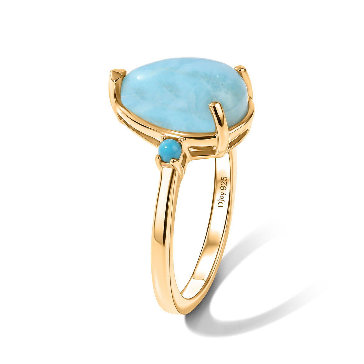D'Joy - Natural Larimar &amp; Sleeping Beauty Turquoise Trilogy Ring in Yellow Gold Plated Sterling Silver 4.00 Ct. V32569247 2