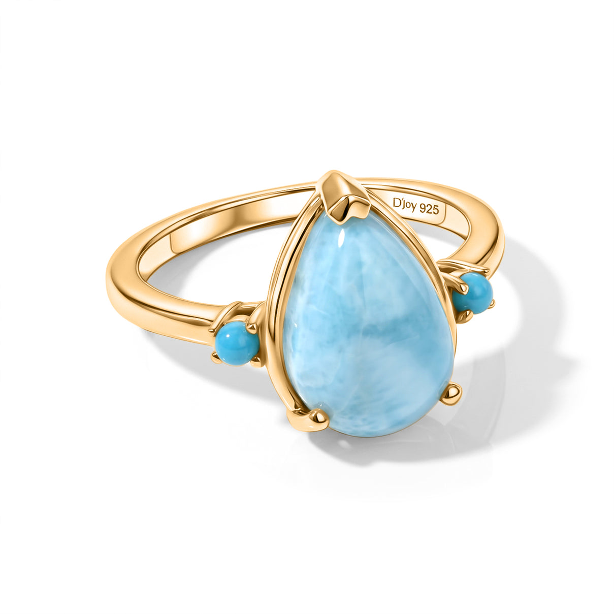 D'Joy - Natural Larimar &amp; Sleeping Beauty Turquoise Trilogy Ring in Yellow Gold Plated Sterling Silver 4.00 Ct. V32519536 0