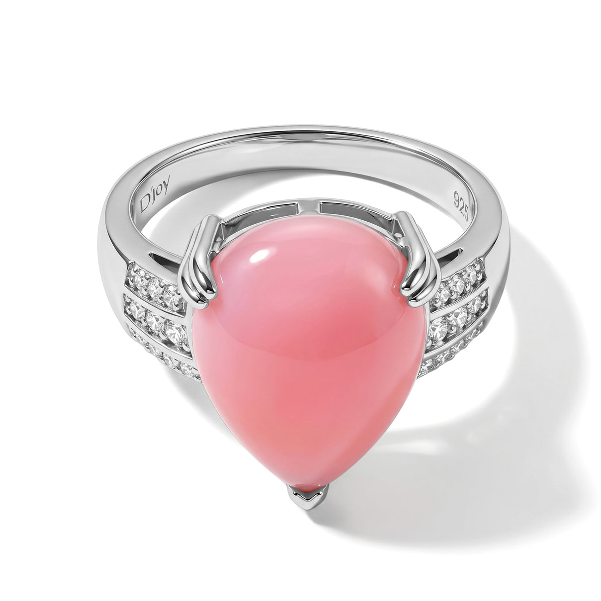 D'Joy - Pink Conch Shell &amp; Lab Grown Diamond Ring in Rhodium Overlay Sterling Silver 8658210 0