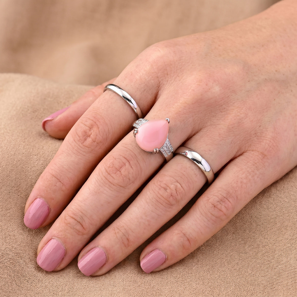 D'Joy - Pink Conch Shell &amp; Lab Grown Diamond Ring in Rhodium Overlay Sterling Silver 8658210 3