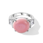 D'Joy - Pink Conch Shell & Moissanite Ring in Rhodium Overlay Sterling Silver_8658212