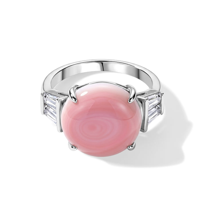 D'Joy - Pink Conch Shell &amp; Moissanite Ring in Rhodium Overlay Sterling Silver 8658212 1
