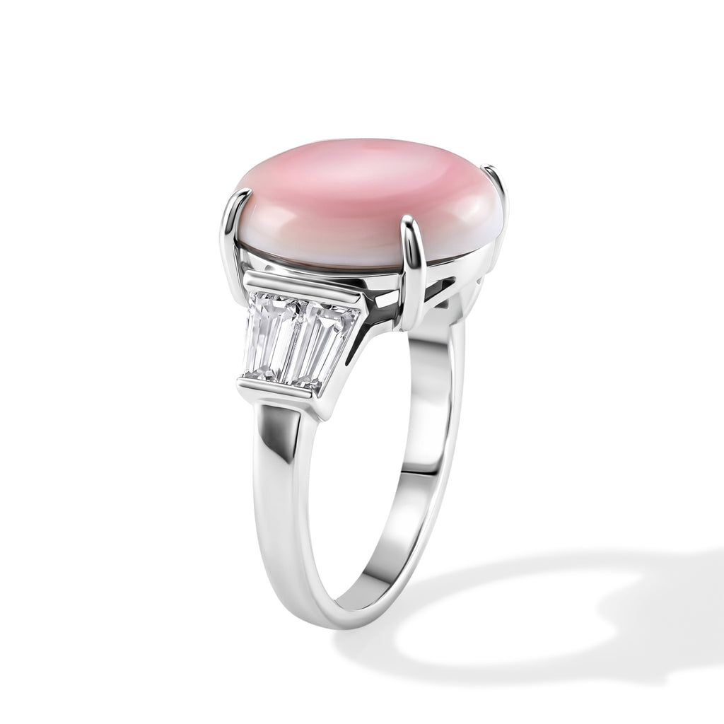D'Joy - Pink Conch Shell & Moissanite Ring in Rhodium Overlay Sterling Silver_8658212_3