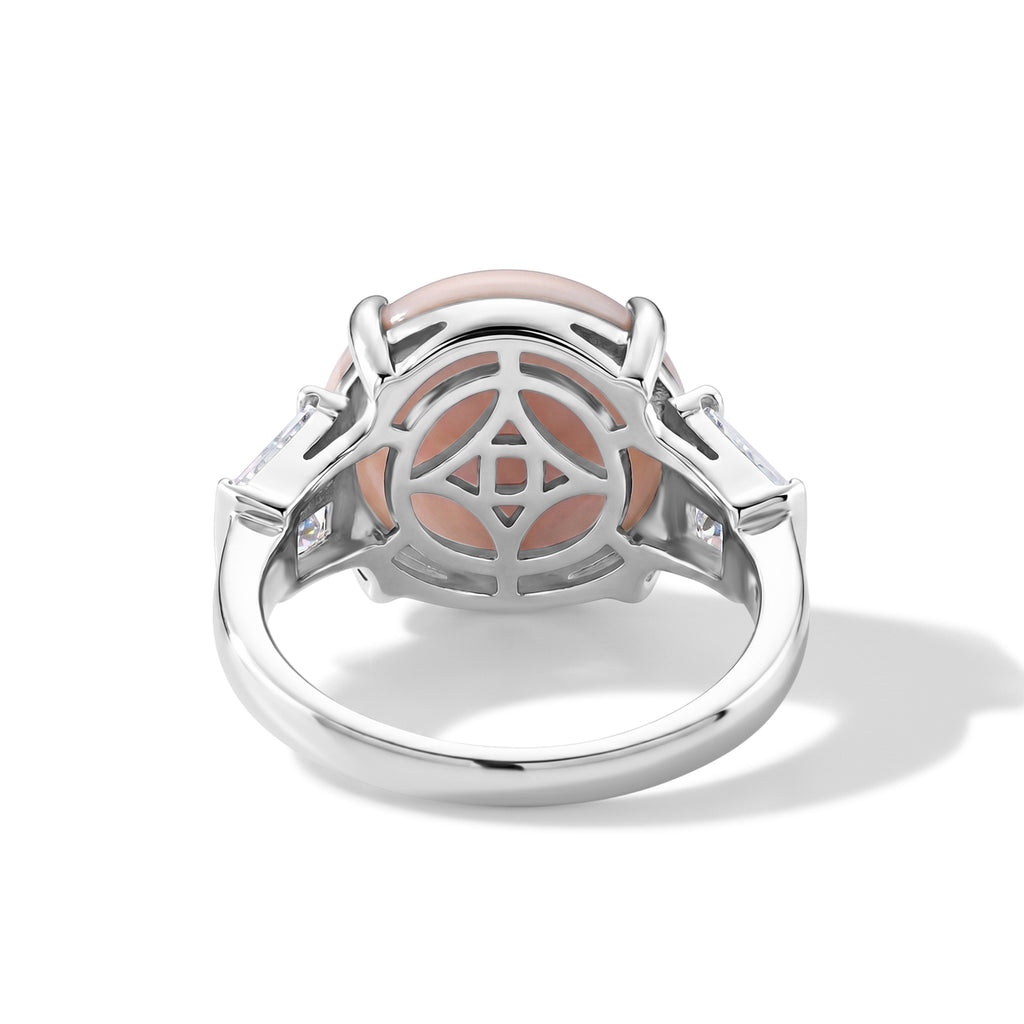 D'Joy - Pink Conch Shell & Moissanite Ring in Rhodium Overlay Sterling Silver_8658212_4