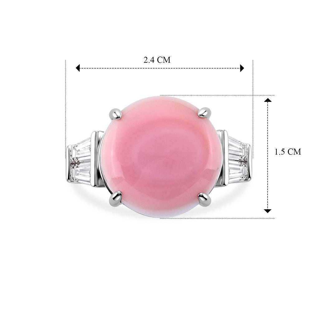 D'Joy - Pink Conch Shell & Moissanite Ring in Rhodium Overlay Sterling Silver_8658212_5