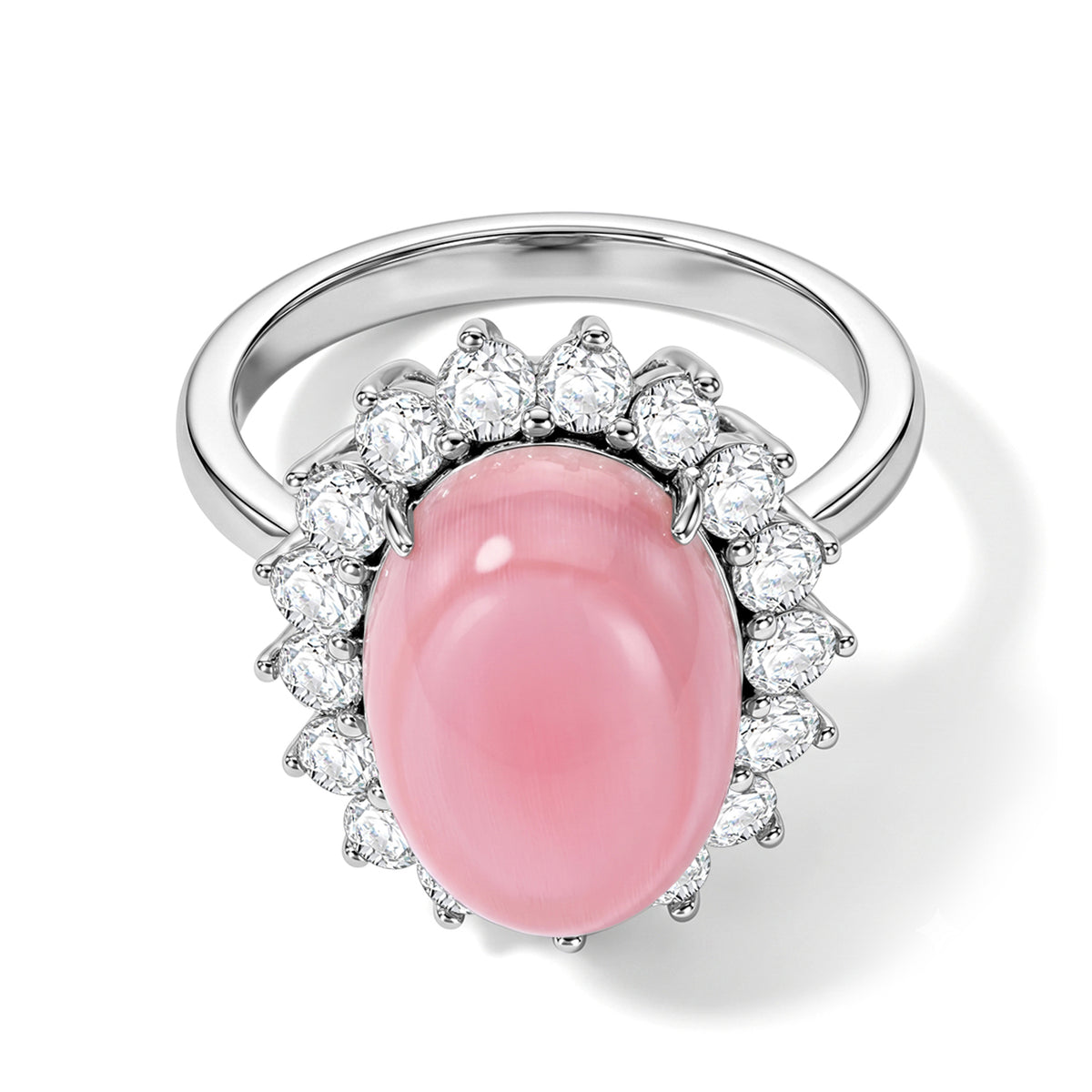 D'Joy - Pink Conch Shell &amp; 1.10ct Lab Grown Diamond Halo Ring in Rhodium Overlay Sterling Silver 8658223 0