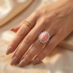 D'Joy - Pink Conch Shell & 1.10ct Lab Grown Diamond Halo Ring in Rhodium Overlay Sterling Silver_8658223_2