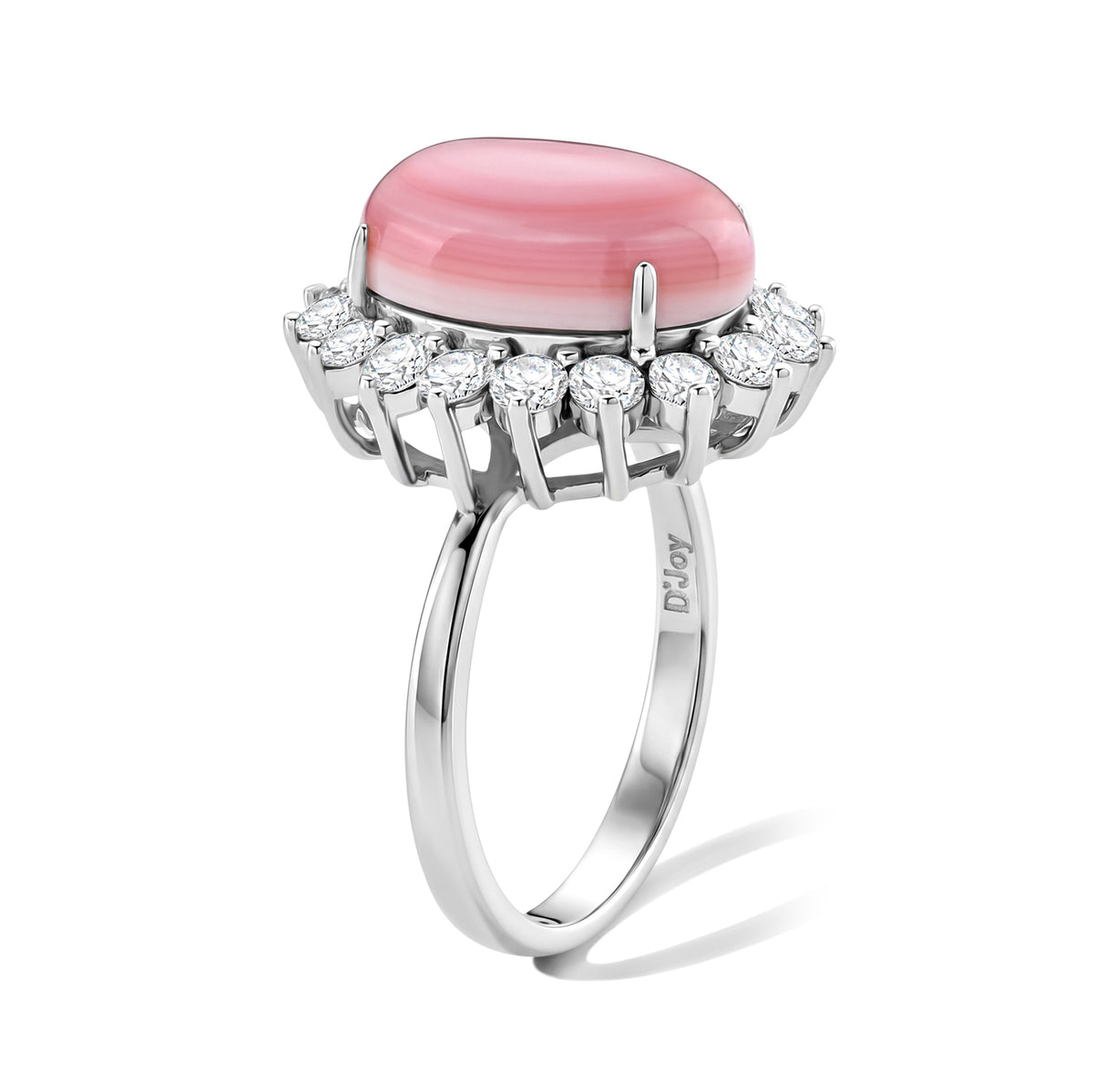 D'Joy - Pink Conch Shell &amp; 1.10ct Lab Grown Diamond Halo Ring in Rhodium Overlay Sterling Silver 8658223 4