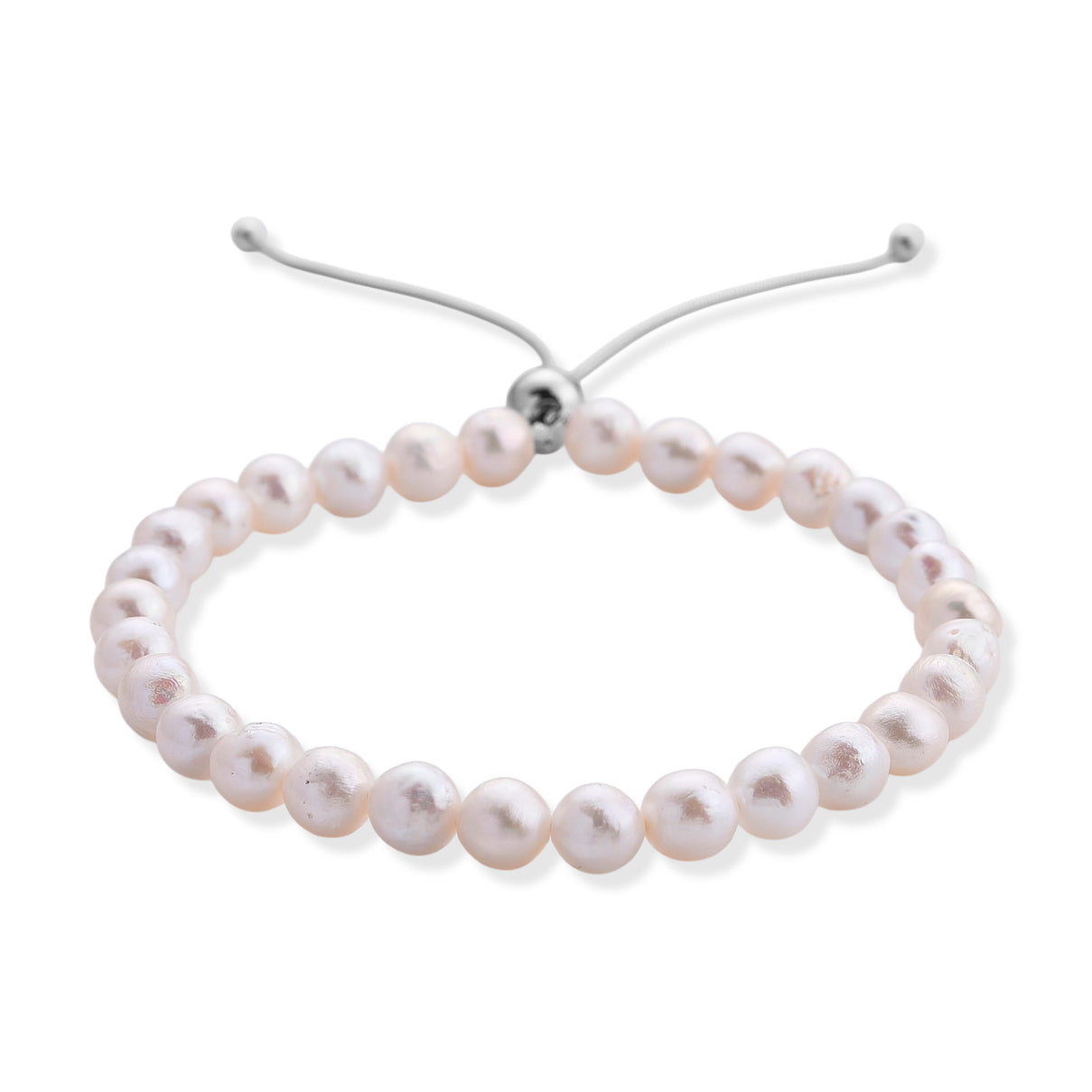 D'Joy - White Fresh Water Pearl Adjustable Beads Bracelet (Size - 6.5-9.5) in Rhodium Overlay Sterling Silver 30.00 Ct. V32490599 0
