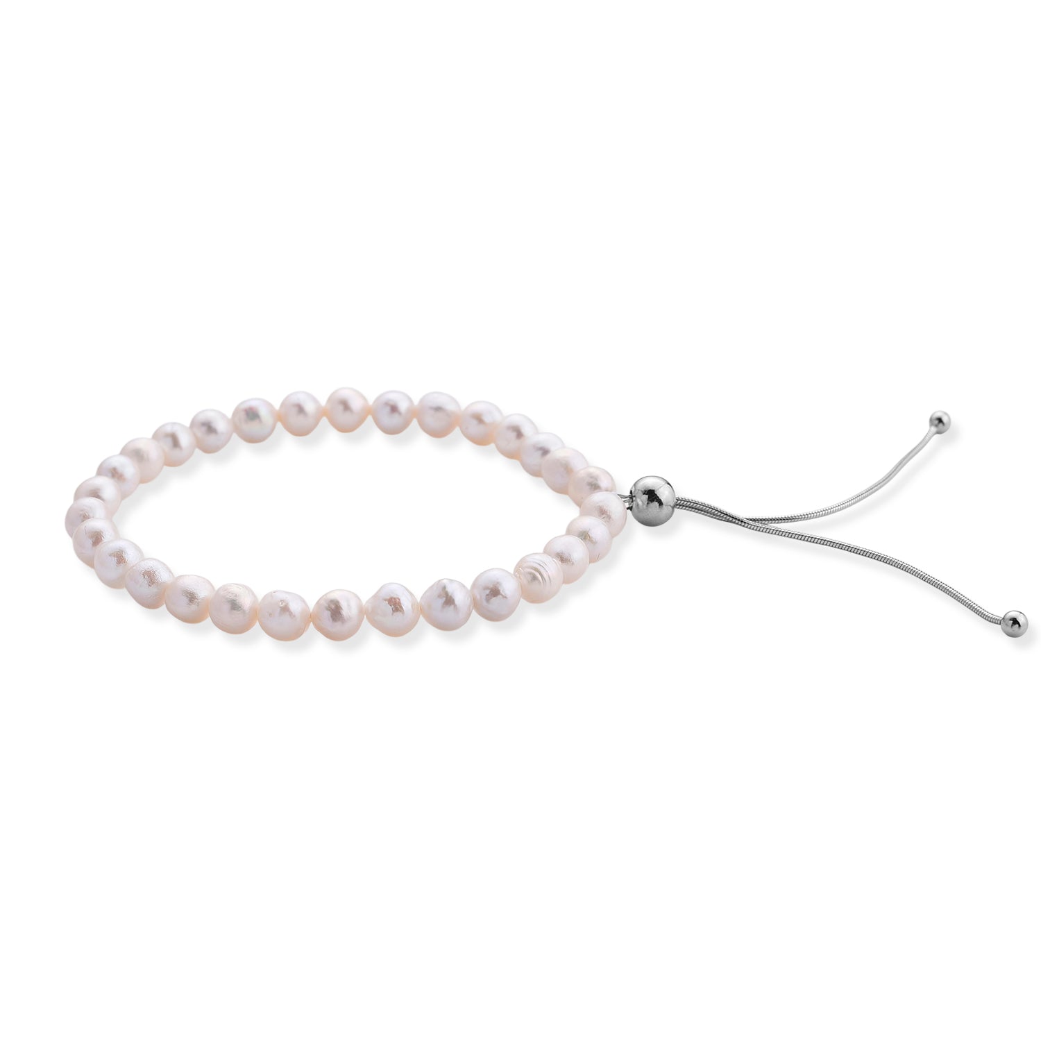 D'Joy - White Fresh Water Pearl Adjustable Beads Bracelet (Size - 6.5-9.5) in Rhodium Overlay Sterling Silver 30.00 Ct. V32490599 3