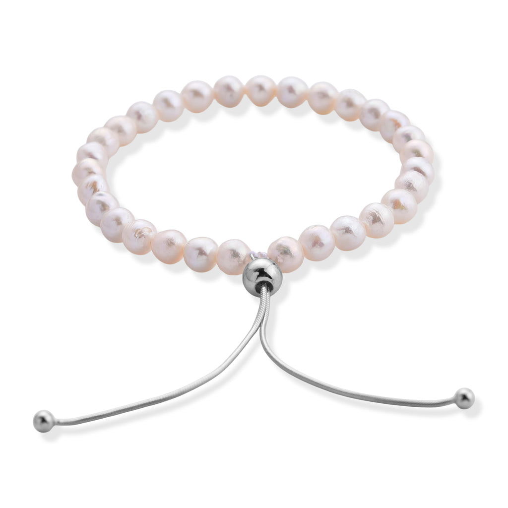 D'Joy - White Fresh Water Pearl Adjustable Beads Bracelet (Size - 6.5-9.5) in Rhodium Overlay Sterling Silver 30.00 Ct._8658266_3