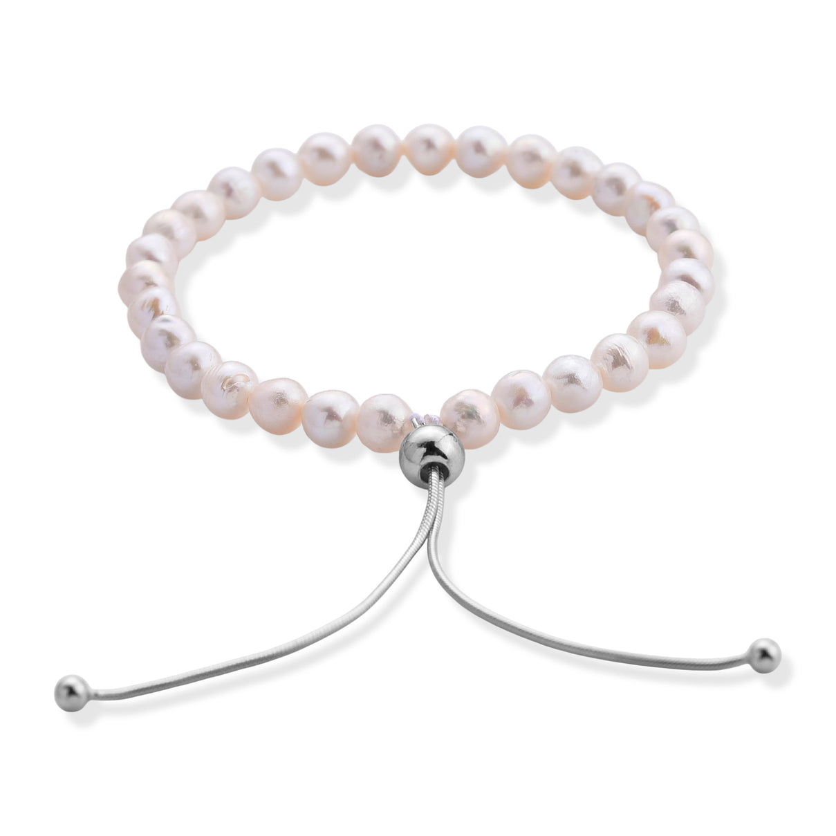 D'Joy - White Fresh Water Pearl Adjustable Beads Bracelet (Size - 6.5-9.5) in Rhodium Overlay Sterling Silver 30.00 Ct. V32490599 4