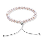 D'Joy - White Fresh Water Pearl Adjustable Beads Bracelet (Size - 6.5-9.5) in Rhodium Overlay Sterling Silver 30.00 Ct._8658266_3
