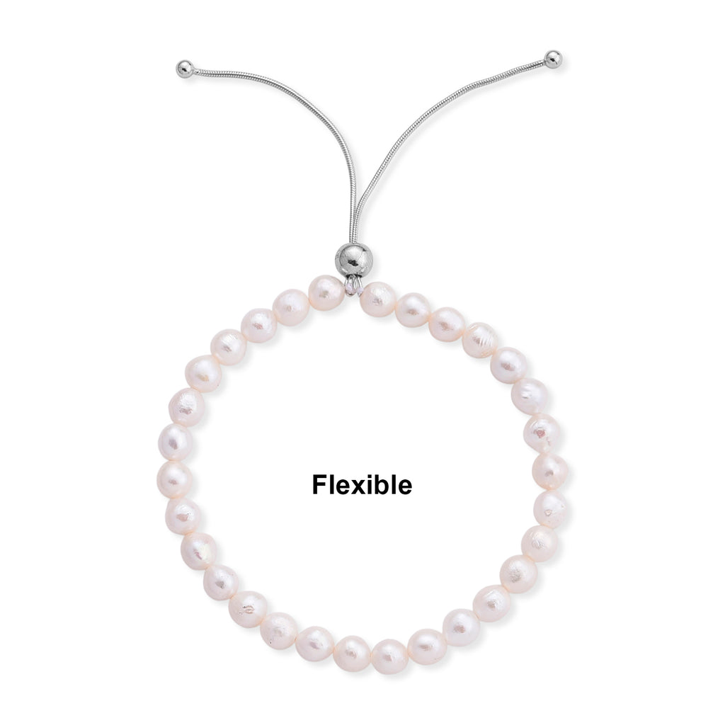 D'Joy - White Fresh Water Pearl Adjustable Beads Bracelet (Size - 6.5-9.5) in Rhodium Overlay Sterling Silver 30.00 Ct._8658266_4