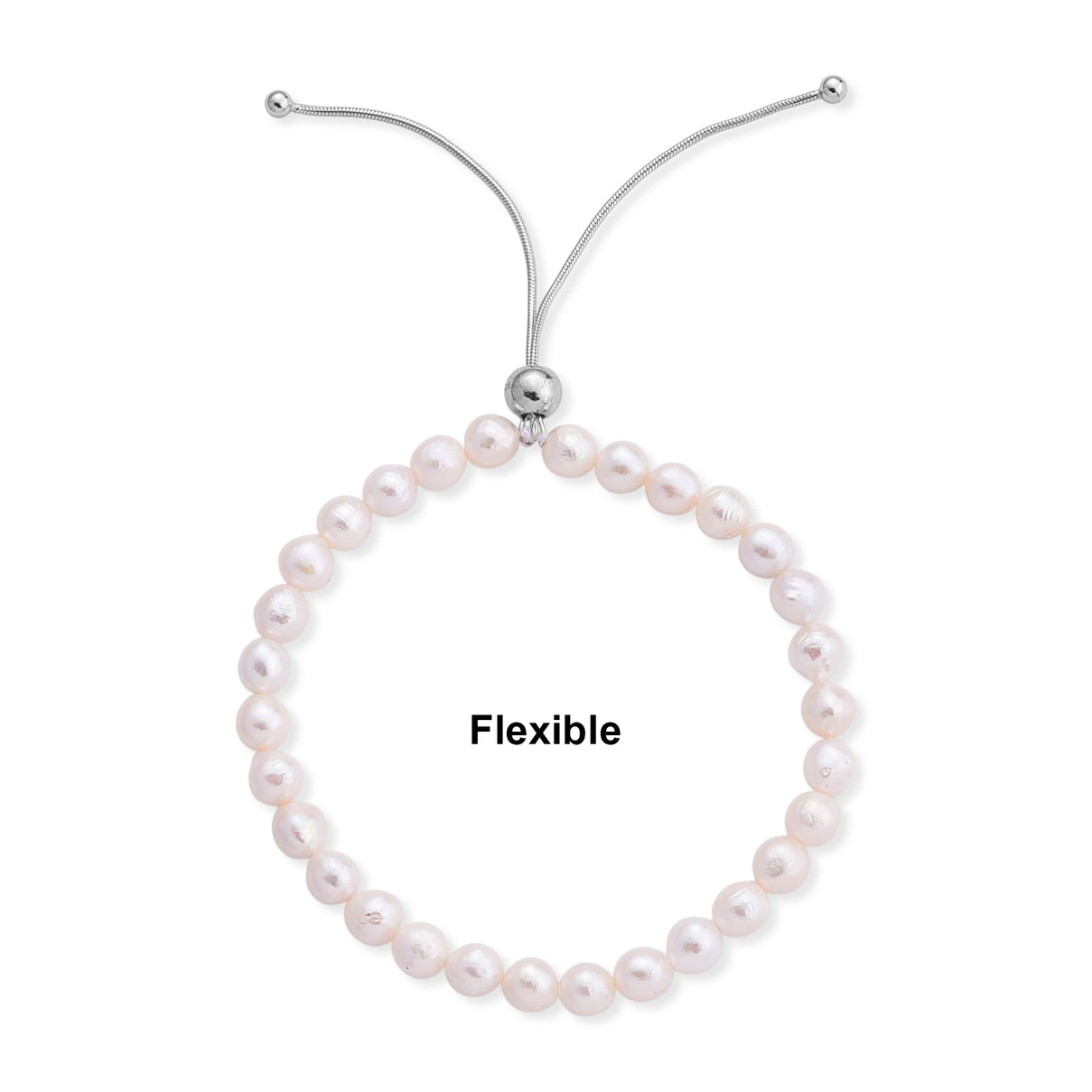 D'Joy - White Fresh Water Pearl Adjustable Beads Bracelet (Size - 6.5-9.5) in Rhodium Overlay Sterling Silver 30.00 Ct. V32490599 5