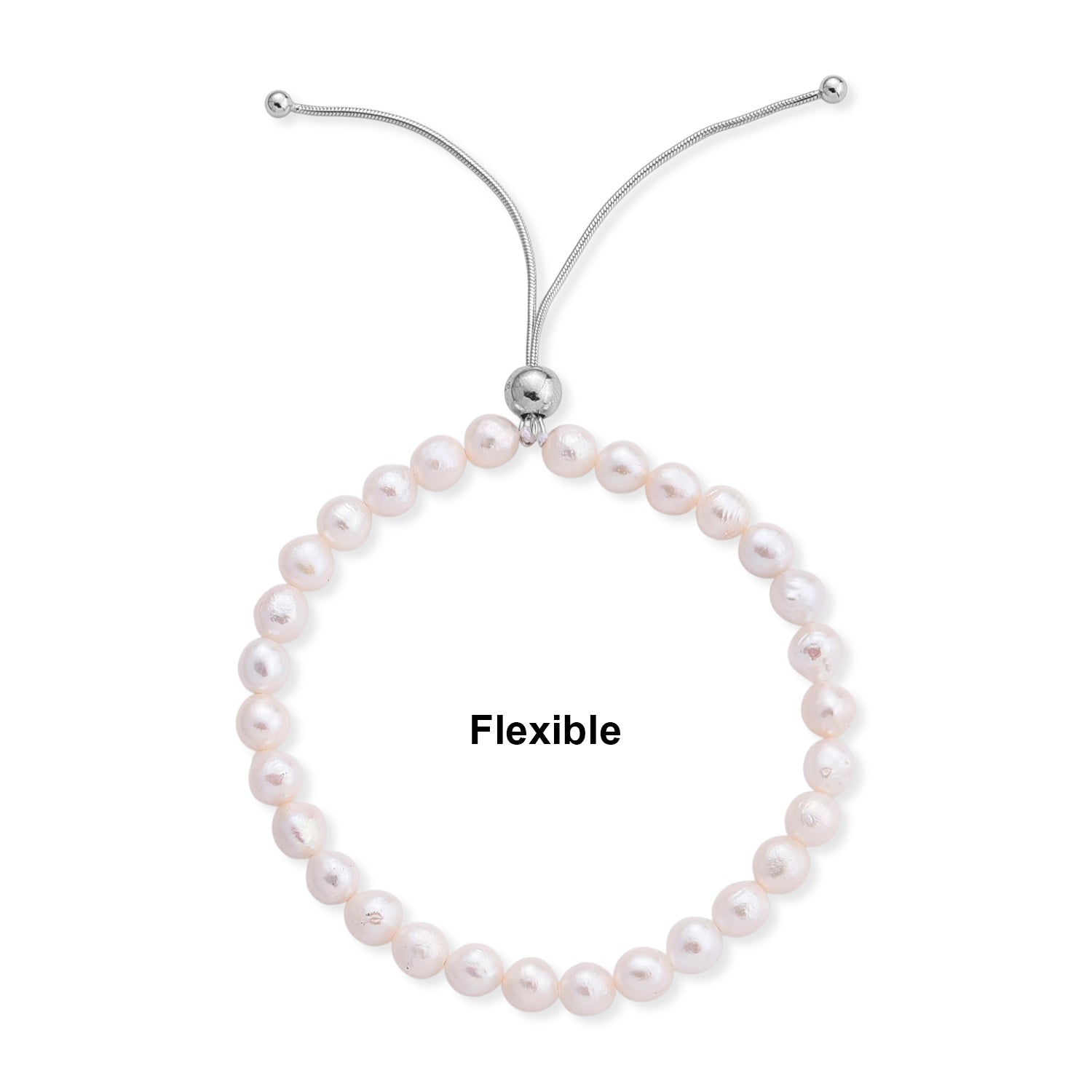 D'Joy - White Fresh Water Pearl Adjustable Beads Bracelet (Size - 6.5-9.5) in Rhodium Overlay Sterling Silver 30.00 Ct. V32490599 5