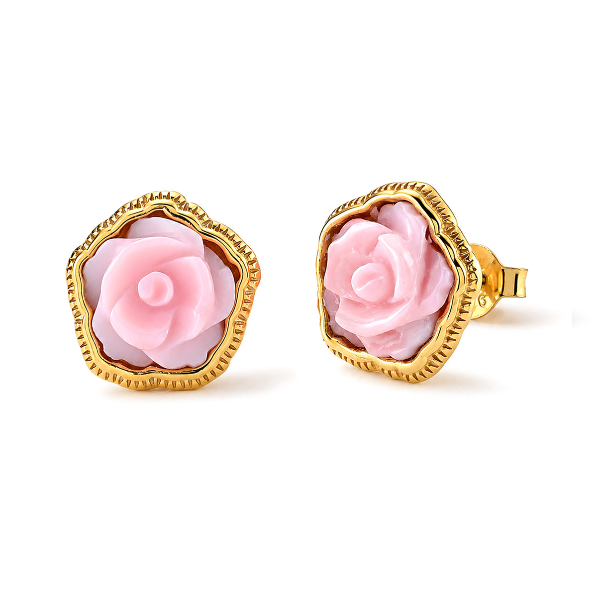D'Joy - Pink Conch Shell Floral Stud Earring with Push Back in Yellow Gold Plated Sterling Silver 8658289 0