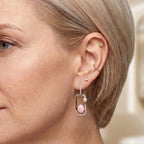 D'Joy - Pink Conch Shell, Moissanite & Fresh Water Pearl Geometric Drop Earring in Rhodium Overlay Sterling Silver_8658292_2