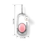 D'Joy - Pink Conch Shell, Moissanite & Fresh Water Pearl Geometric Drop Earring in Rhodium Overlay Sterling Silver_8658292_3