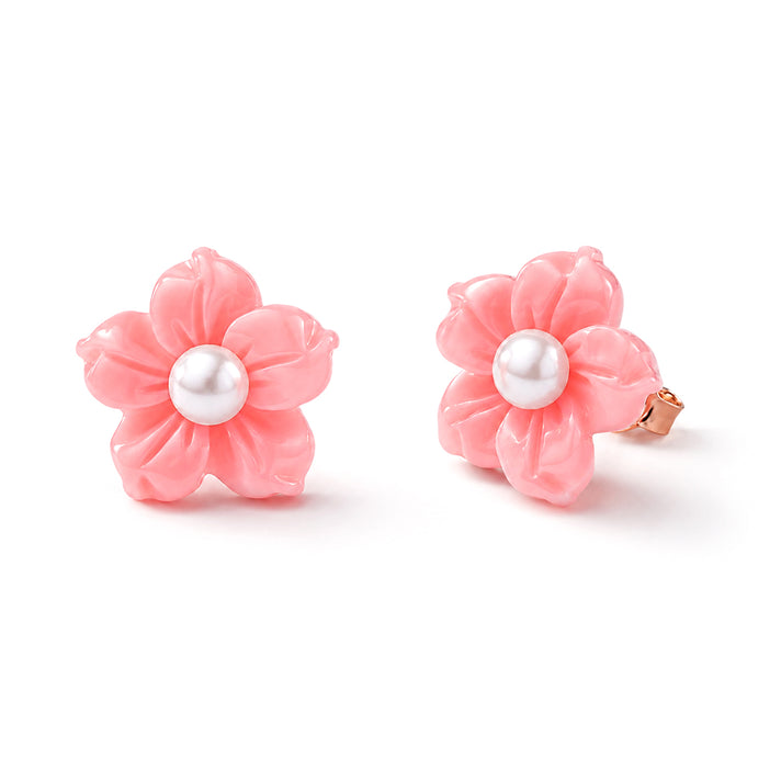 D'Joy - Pink Conch Shell &amp;amp; White Freshwater Pearl Floral Carving Earring in Rose Gold Plated Sterling Silver 8658349 1