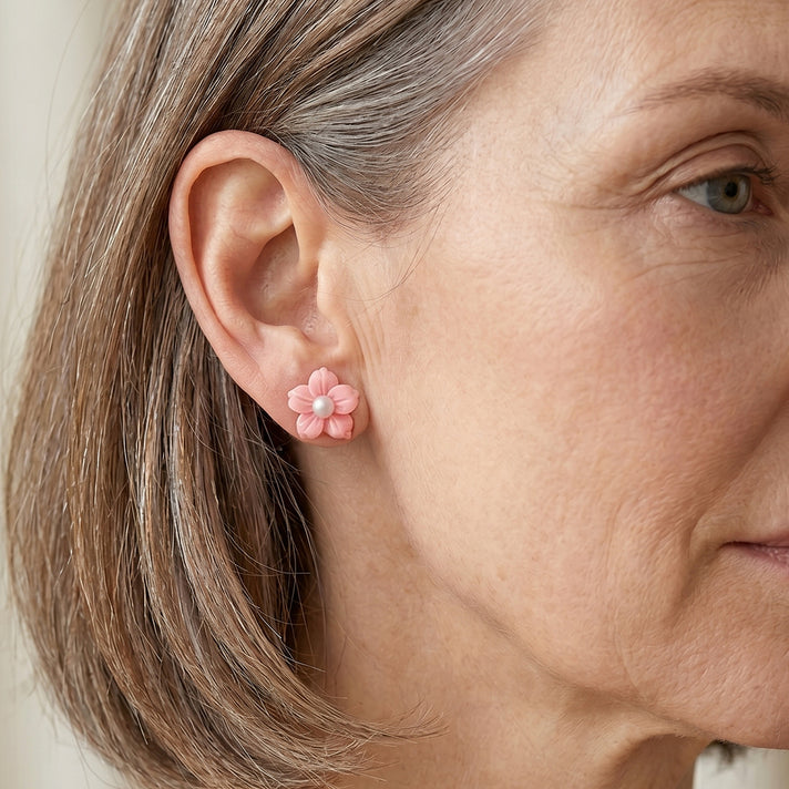 D'Joy - Pink Conch Shell &amp;amp; White Freshwater Pearl Floral Carving Earring in Rose Gold Plated Sterling Silver 8658349 2