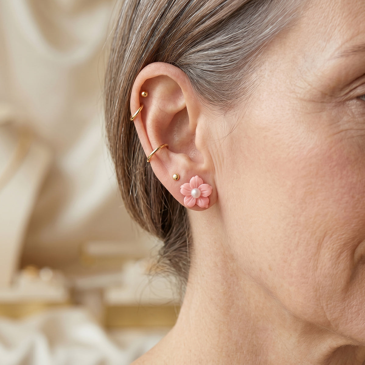 D'Joy - Pink Conch Shell &amp;amp; White Freshwater Pearl Floral Carving Earring in Rose Gold Plated Sterling Silver 8658349 3