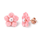 D'Joy - Pink Conch Shell & White Fresh Water Pearl Floral Carving Earring in Rose Gold Plated Sterling Silver_8658349_3
