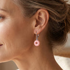 D'Joy - Pink Conch Shell Donut Shape Drop Earring with Lever Back in Rhodium Overlay Sterling Silver_8658352_1
