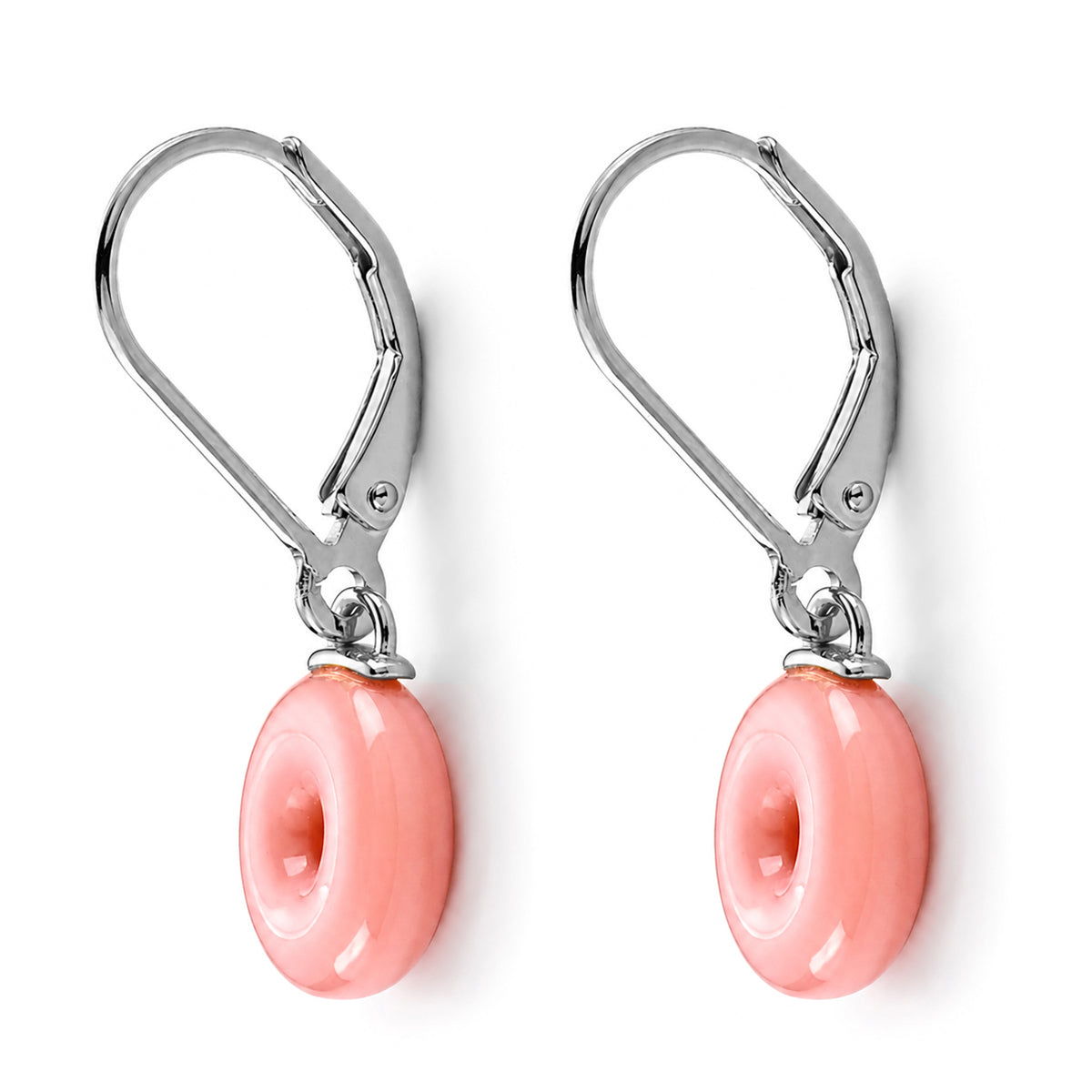 D'Joy - Pink Conch Shell Donut Shape Drop Earring with Lever Back in Rhodium Overlay Sterling Silver 8658352 3
