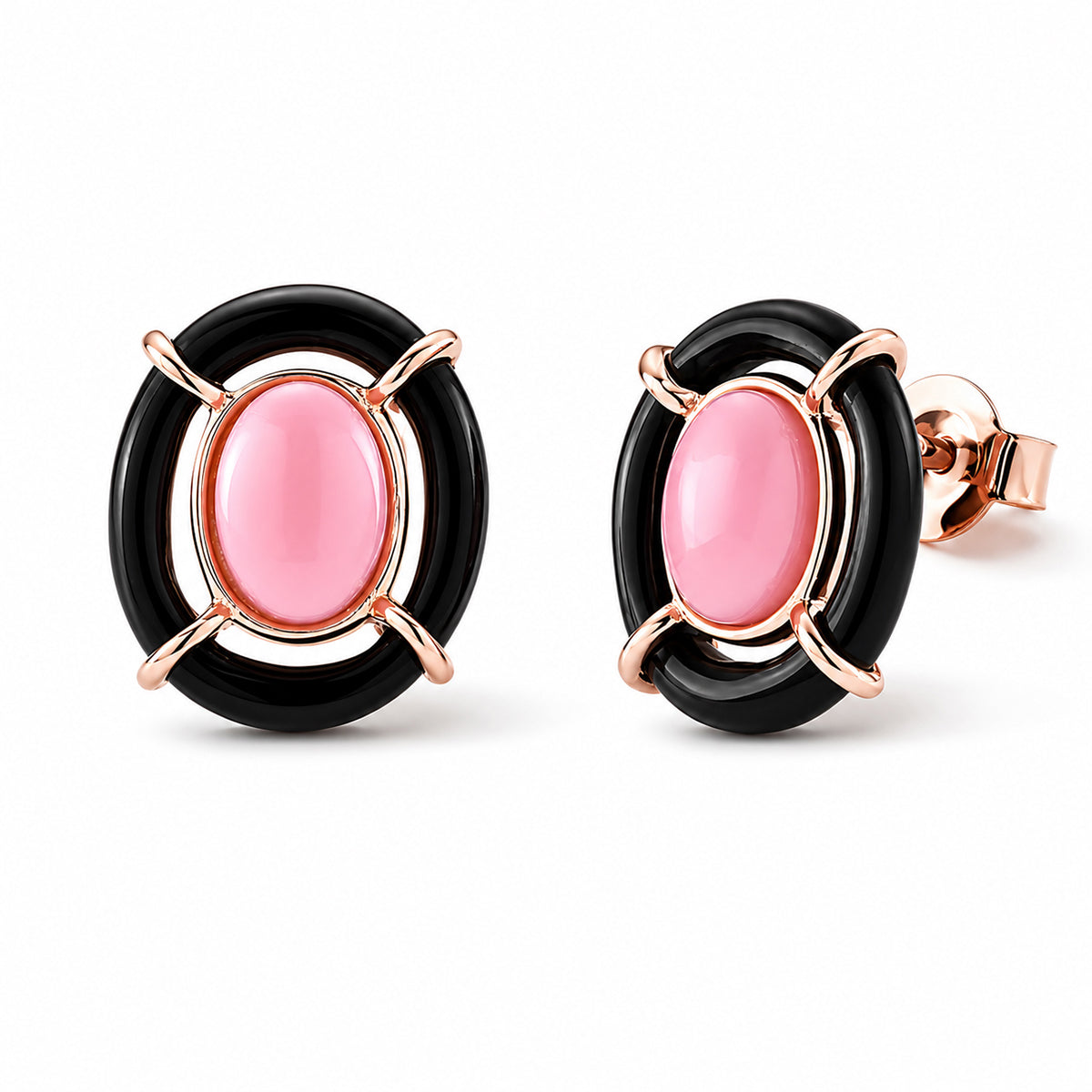 D'Joy - Pink Conch Shell &amp; Dyed Black Jade Concentric Earring with Push Back in Rose Gold Plated Sterling Silver 8658392 0