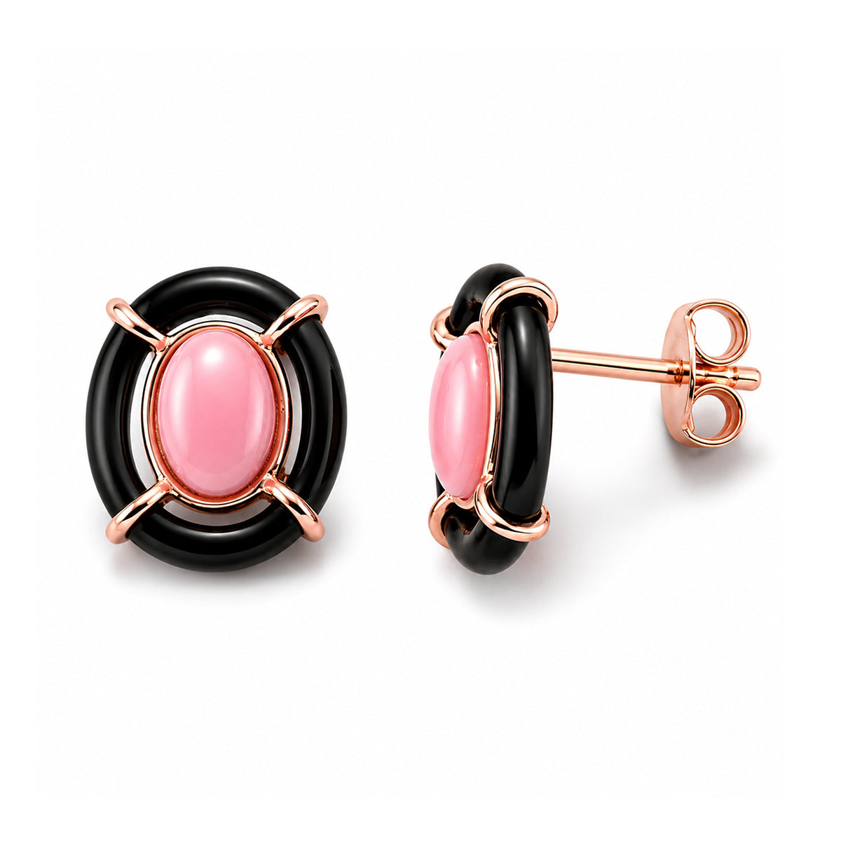 D'Joy - Pink Conch Shell &amp; Dyed Black Jade Concentric Earring with Push Back in Rose Gold Plated Sterling Silver 8658392 3
