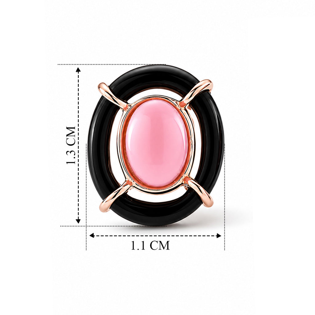D'Joy - Pink Conch Shell & Dyed Black Jade Concentric Earring with Push Back in Rose Gold Plated Sterling Silver_8658392_4