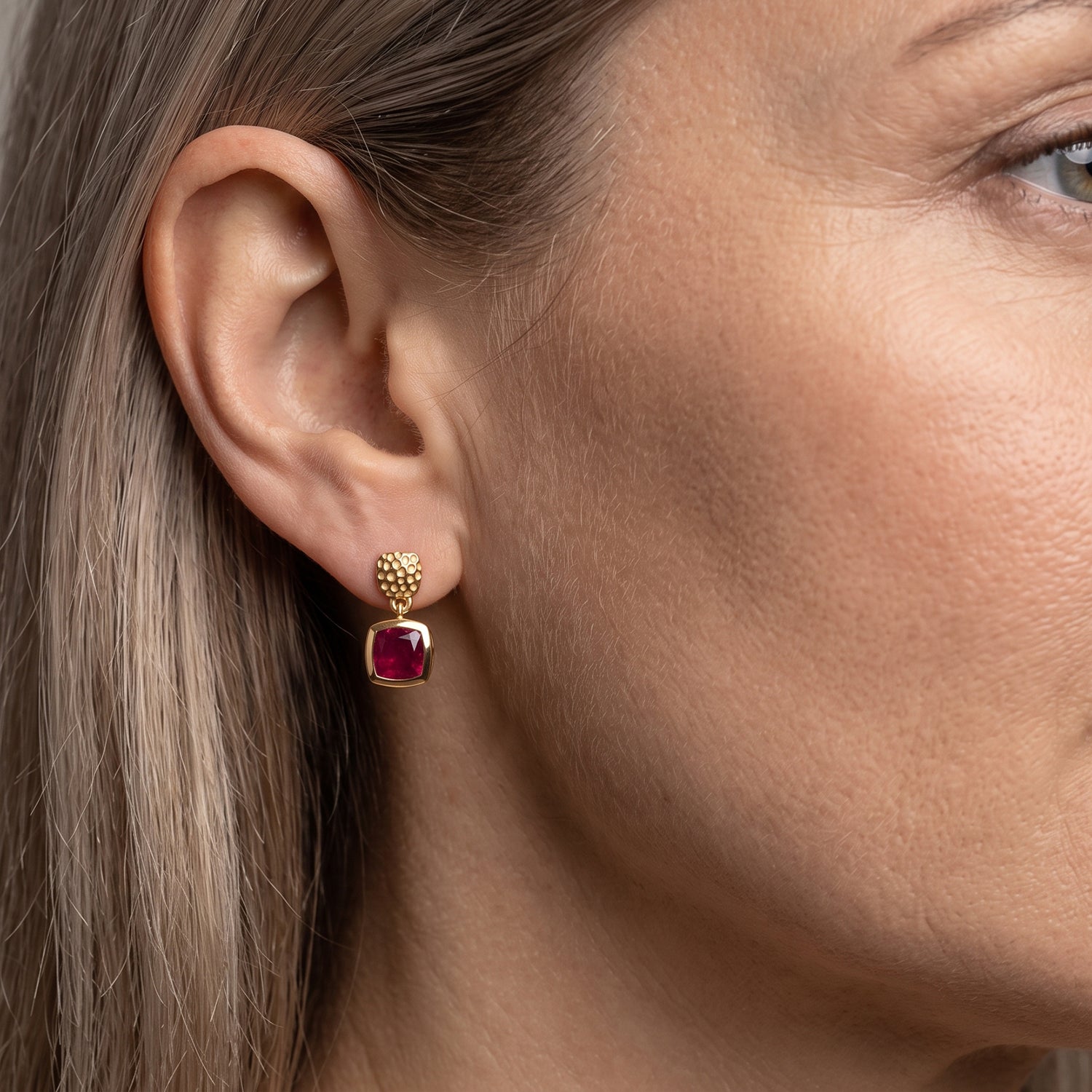 D'Joy - African Ruby Dangling Earring with Push Post in Yellow Gold Plated Sterling Silver 3.44 Ct. 8658843 1